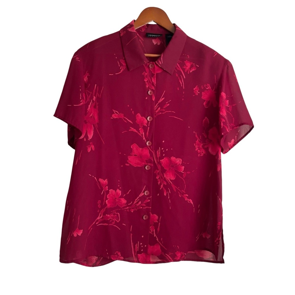 Vintage Liz Claiborne Women Retro Top 14 Red Floral 90s Officecore Career Blouse